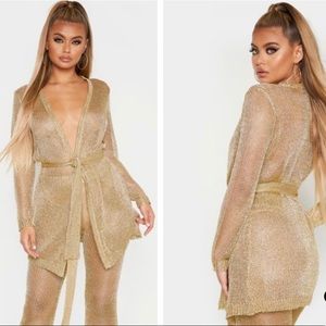Gold metallic cardigan/ wrap dress